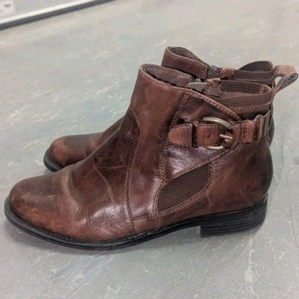 Boho Western Earth Spirit Norway Leather Ankle Boots Brown Moto Women's‎ 8.5